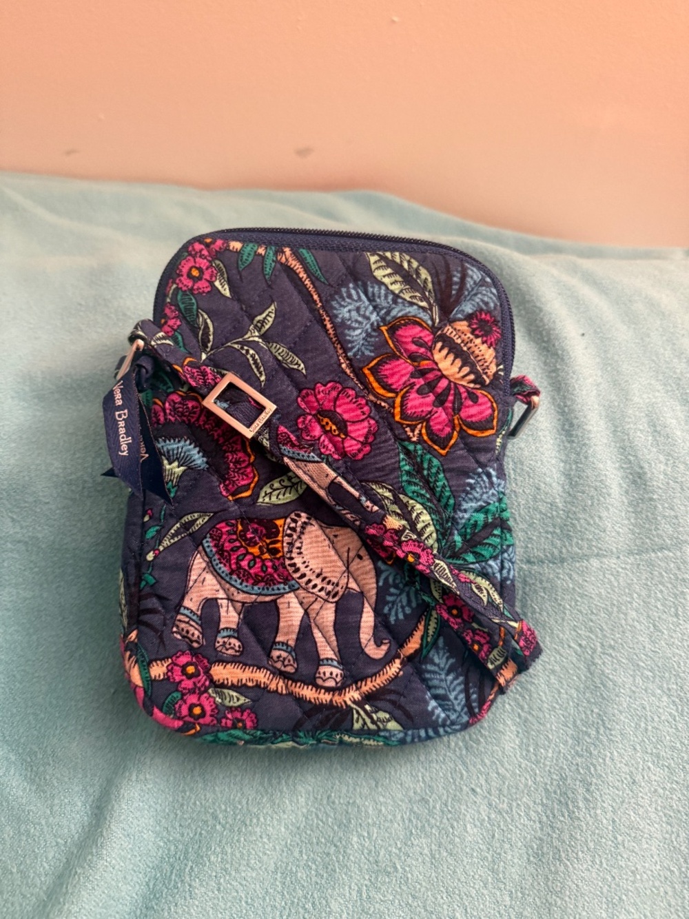 Vera Bradley Petite Travel Crossbody in Kerala Elephants